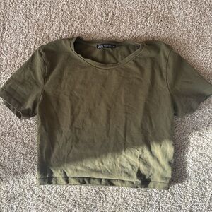 ZARA Olive Cropped Crewneck Tee